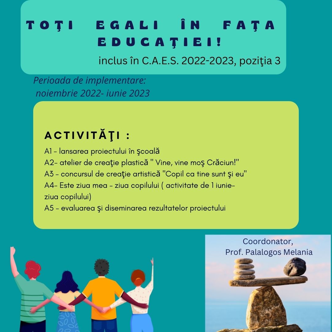Afișul proiectului „Toți egali în fața educației!”