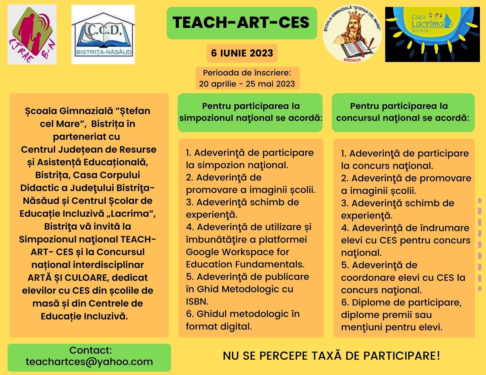 Afișul primei ediții a Simpozionului național TEACH-ART-CES și a Concursului național „Artă și culoare”, 6 iunie 2023
